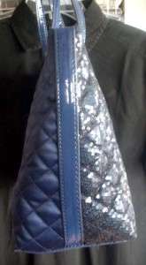 Guess Navy Sparkler Sequin Quilted Satin Tote NWT  