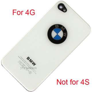 New White BMW Glass Glossy Back Battery Cover Case For iphone 4 4G 