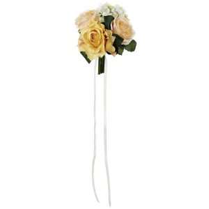  Faux 7 Rose/Hydrangea Bouquet w/Ribbon Yellow Green (Pack 