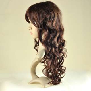 Light Brown With Yellow Women lady Long party salon curly full wig 