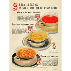  1943 Ad Campbells Soup Tomato Chicken Vegetable Wartime 