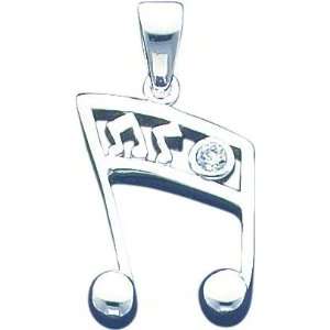  Sterling Silver Sixteenth Note Charm w/CZ Jewelry