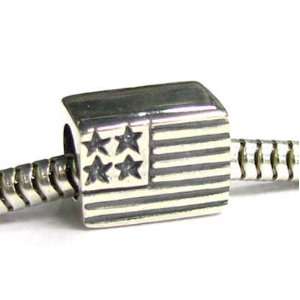  (Free S/h) Sterling Silver USA American Flag Star For Pandora 