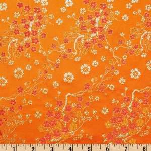  29 Wide Chinese Silk Brocade Flowers Orange Fabric By 