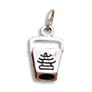  3 D Chinese Food Take Out Box Charm Sterling Silver 