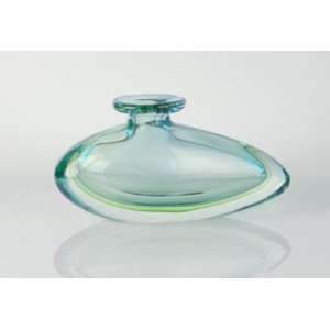   Handmade Art Glass Green Sommerso Oval Shape Vase 