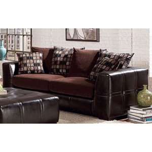  Sofa Couch Chocolate Chenille & Brown Bycast Vinyl