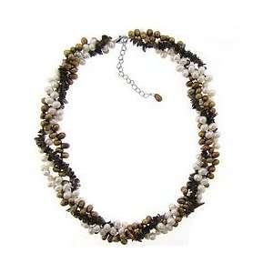   White Pearl, Chocolate Pearl and Smokey Quartz Necklace Jewelry