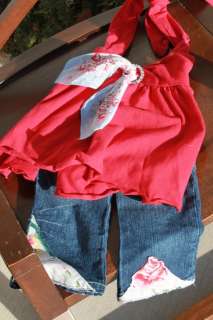 My Vintage Baby 2T 2 18 M Red halter top with patchwork capri 