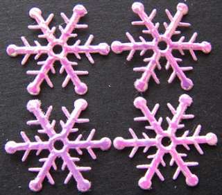 60 Pink Iridescent Shiny Snowflake Appliques Card Craft  