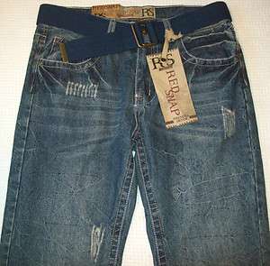 New RED SNAP Distressed Blue Denim Jeans 32x33 Indigo New w/Tags 