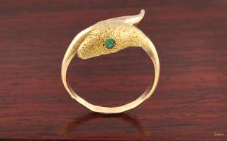 Neat 14k Solid Gold Snake Emerald Eyes Ring Sz 7  