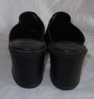 Womens Black Clarks Slip on leather Mules with heel, size 8  
