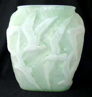 Consolidated art glass green stained cased SEAGULL vase  