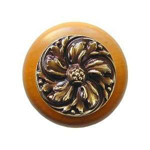  Chrysanthemum Maple Cabinet Knob, Antique Brass