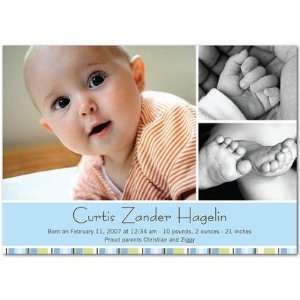 Boy Birth Announcements   Tiny Stripes Blue By Hello Little One For 