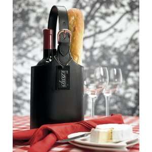  Black Double Section Wine Caddy in Faux Leather