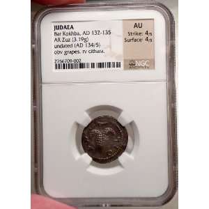 BARK KOKHBA 134AD Ancient Jewish Silver Coin NGC AU 