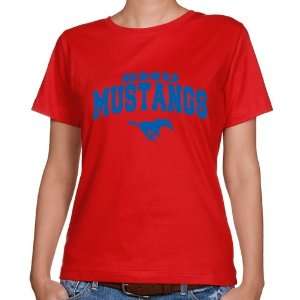 SMU Mustangs Ladies Red Logo Arch Classic Fit T shirt