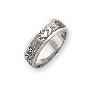  Claddagh Wedding Band (6.75 mm) in 14k White Gold Jewelry