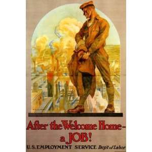   HOME A JOB ARMY WAR SMALL VINTAGE POSTER CANVAS REPRO