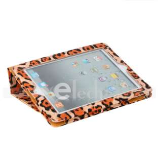 Orange Leopard PU Leather Case Cover For Apple iPad 2  