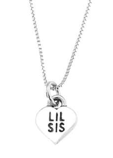 STERLING SILVER LIL SIS   LITTLE SISTER HEART CHARM WITH BOX CHAIN 