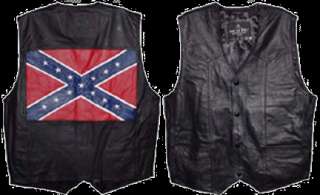 Black Leather Confederate Flag Motorcycle Vest Sz 3XL  
