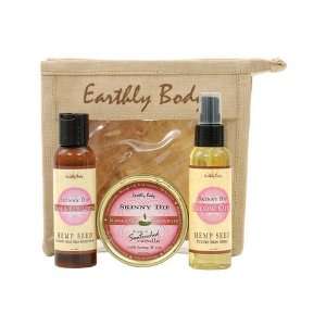 Earthly body jute gift bag skinny dip   6.8 oz candle, 3 oz glow oil 