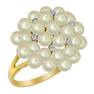    14K Yellow Gold Diamond Ring with Clustered Pearls Jewelry