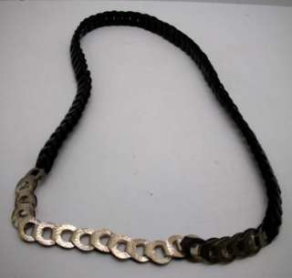 Sterling Silver & Leather Heavy Chain Belt MARKED 36  