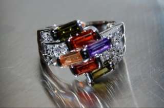 BRAND NEW MULTI COLORED GEM STONES 925 STERLING SILVER RING 8 +GF 