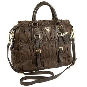  Prada Gauffrean Leather Handbag BN1336   Brown Everything 