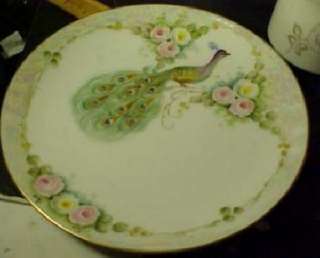 Hand Painted Plate Peacock & Roses 8 1/2 Plate  