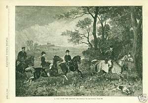SIDESADDLE EQUESTRIAN HORSES FOXHOUNDS ANTIQUE PRINT  