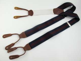 BROOKS BROTHERS Navy Blue & Red Stripe Woven Suspenders Braces w 