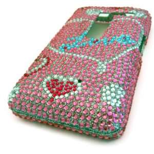 LG MS910 Esteem Love Heart Pink BLING GEM JEWEL Design Hard Case Cover 