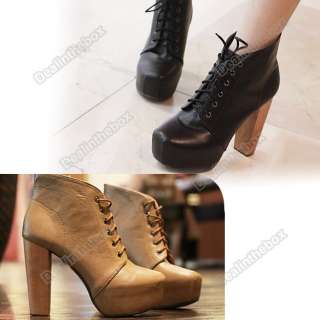   Platform Round Toe Lace Up High Heels Shoes Ankle Boots Booties  