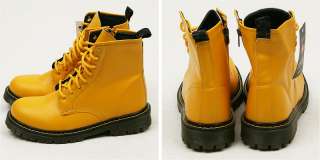 Womens Yellow Military Combat Zipper Boots Shoes 6~8.5  