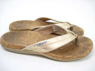 DKNY Metallic Gold Cork Thongs Shoes Sandals Sz 7  