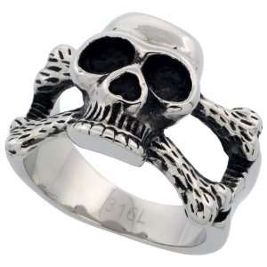 Surgical Stainless Steel Skull on Cross Bones Biker Ring (Available in 