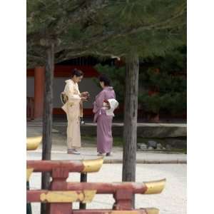 Two Women in Kimonos at Heian Jingu Shrine, Kyoto City, Honshu, Japan 