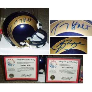  Isaac Bruce Torry Holt Signed Rams Mini Helmet Sports 