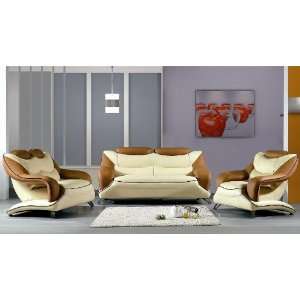  Modern Beige And Brown Leather Living Room Set