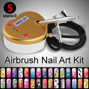 Girls Airbrush Kit 5 Nail Art Stencil Sheet Air Compressor Dual 