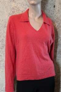 Geneva 100% Cashmere Orange Collared V Neck Sweater XL   