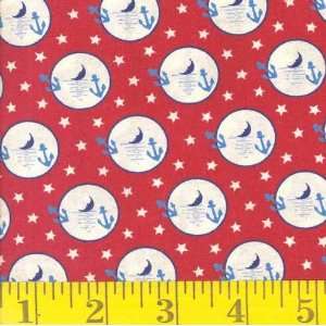  45 Wide Shooting Stars At Sea Red Fabric By The Yard 