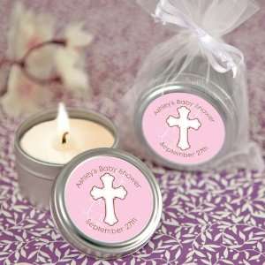  Little Miracle Girl Pink & Brown Cross   Personalized Candle 