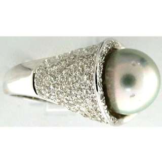 Pearl Solitaire & Diamond Ladies Ring 18k White Gold  