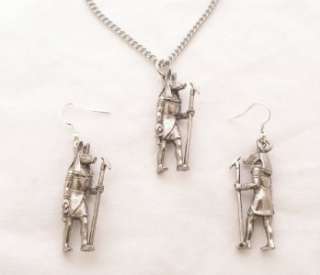 Egyptian God Anubis Necklace & Earrings Set, Pewter  